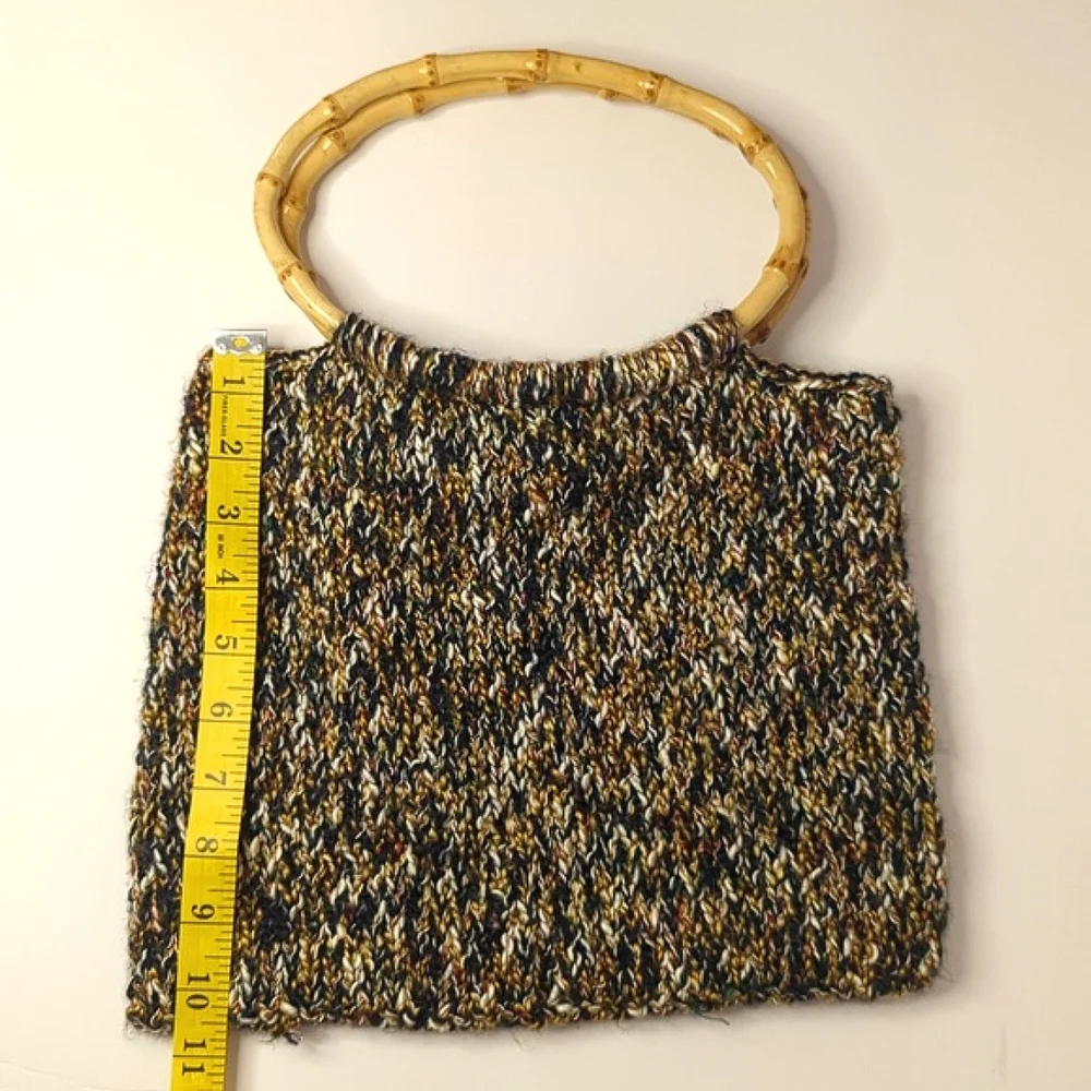 Chic Multicolor Knit Lined Bag with Bamboo Handles Multicolor Cottage Granny